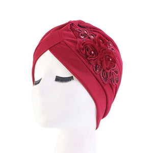 Ladies Sequin Flower Turban Toe Hat Fold