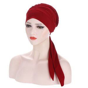 Pure Color Crystal Hemp Long Tail Bow Turban Hat