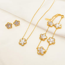 Cargar imagen en el visor de la galería, Five-leaf Flower Pendant Necklace Earring Bracelet Set for occasions