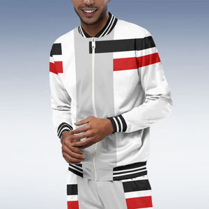 Men's Stand Collar Long Sleeve Two-piece Set Cardigan Zipper Sports Suit