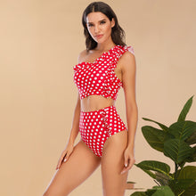 Load image into Gallery viewer, Flounced One-shoulder Bikini High Waist Swimming Trunks Swimsuit Set