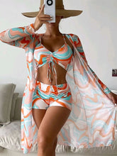 Laden Sie das Bild in den Galerie-Viewer, 3pcs Pring Bikini With Long Sleeve Cardigan Fashion Summer Beach Swimsuit Women