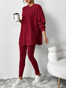 Solid Color Sunken Stripe Loose-fitting Hoodie Long Sleeve Suit