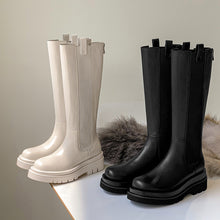 Cargar imagen en el visor de la galería, Chimney Boots Thick-soled High Boots White Full Leather Thick Heel Stretch Stovepipe