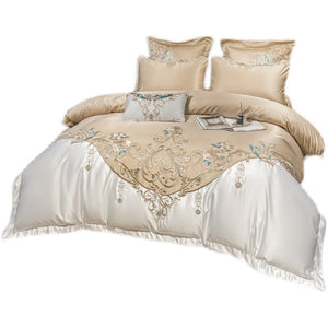 European Champagne Flower Embroidery Four-piece Luxury Bedding Cover Set