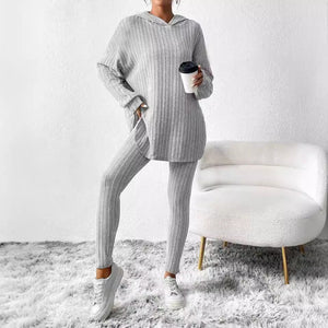 Solid Color Sunken Stripe Loose-fitting Hoodie Long Sleeve Suit