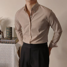 Cargar imagen en el visor de la galería, Slim Fitting Coffee Striped Shirt For FAshion for Men