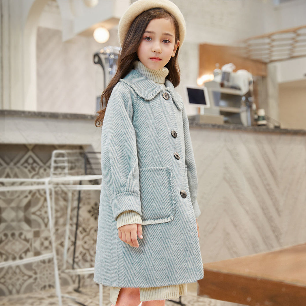 Older Children's Fashionable Mid-length Girl Woolen Coat