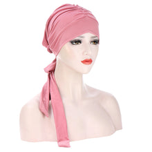 Charger l&#39;image dans la galerie, Pure Color Crystal Hemp Long Tail Bow Turban Hat