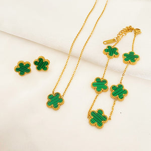 Five-leaf Flower Pendant Necklace Earring Bracelet Set for occasions