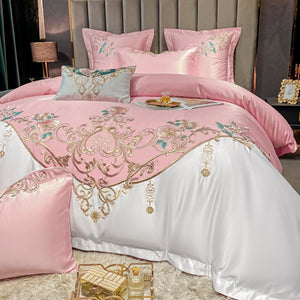 European Champagne Flower Embroidery Four-piece Luxury Bedding Cover Set