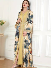 Load image into Gallery viewer, Elegant Abbaya 2 pieces, V Neck Long Sleeve Loose Dress With Belt