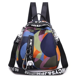 Women's Oxford Cloth Korean Casual Fashion Printing Multi-function Travel Outing Backpack