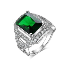Load image into Gallery viewer, Green Emerald Cut Micro-Pav&#39;e White 14K Gold Plated Cocktail Ring - FUCHEETAH