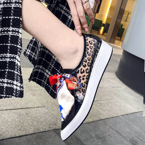 Pot polka dot women's bowtie loafer lace up pointed toe cow leather flat shoes - FUCHEETAH