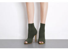 Cargar imagen en el visor de la galería, Women&#39;s Shoes -Boots Green Elastic Knit Open Toe High Heels - FUCHEETAH