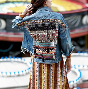 Female Jacket Vintage Embroidery tassel loose long sleeve - FUCHEETAH