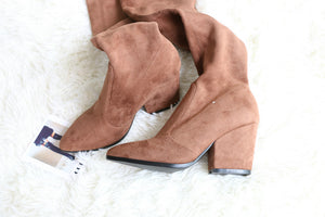 Women Over The Knee High Boots Hoof Heels Pointed Toe Shoes - FUCHEETAH