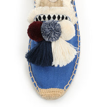 Cargar imagen en el visor de la galería, Furry Slippers Women Rubber Hemp Colors Spring Summer Tassel Fluffy Ball Canvas - FUCHEETAH