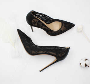 Black and White Mesh High Heels Calzado Mujer Thin Heels Women Shoes - FUCHEETAH