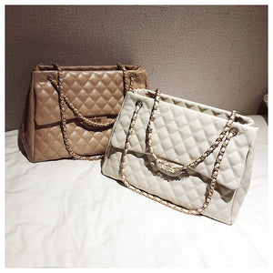 PU Leather Handbags Women's Designer Handbag The Big Women's Lattice Lock Shopping Bag - FUCHEETAH