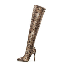 Load image into Gallery viewer, Women Over The Knee Suede Boots Snake Print 11.5cm High Heels Shoes - FUCHEETAH