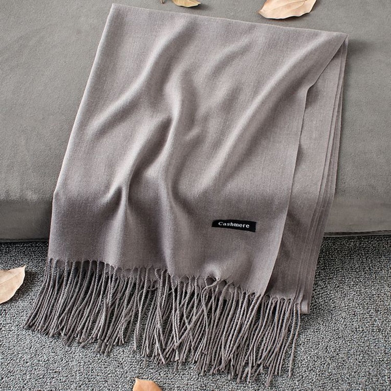 Soft Cashmere Scarves Women  New Solid Color Wraps Thin Long Scarf with Tassel Casual  Shawl - FUCHEETAH