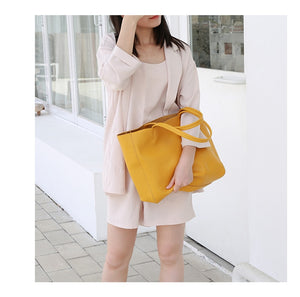 Women Luxury Bag Casual Tote Female Lemon Yellow Cowhide Genuine Leather - FUCHEETAH