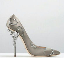 Load image into Gallery viewer, Silk Women Pumps Leaves Heel Rhinestone Flower Shoes - FUCHEETAH