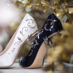 Silk Women Pumps Leaves Heel Rhinestone Flower Shoes - FUCHEETAH