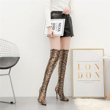 Load image into Gallery viewer, Women Over The Knee Suede Boots Snake Print 11.5cm High Heels Shoes - FUCHEETAH