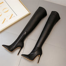 Laden Sie das Bild in den Galerie-Viewer, Women Over The Knee Suede Boots Snake Print 11.5cm High Heels Shoes - FUCHEETAH