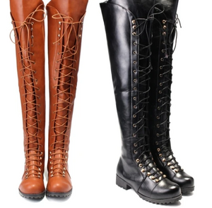 Over The Knee High Boots Lace Up Gladiator Women's Shoes - FUCHEETAH