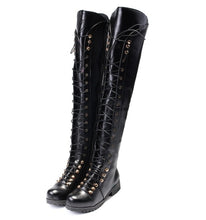 Load image into Gallery viewer, Over The Knee High Boots Lace Up Gladiator Women&#39;s Shoes - FUCHEETAH