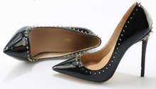 Cargar imagen en el visor de la galería, Spike Heels Black Patent Leather Stiletto Pumps Women&#39;s Shoes - FUCHEETAH