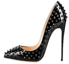 Load image into Gallery viewer, Spike Heels Black Patent Leather Stiletto Pumps Women&#39;s Shoes - FUCHEETAH