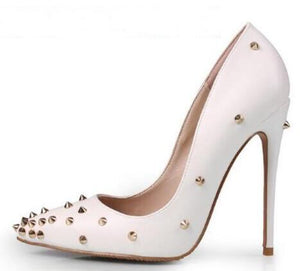 Spike Heels Black Patent Leather Stiletto Pumps Women's Shoes - FUCHEETAH