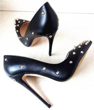 Laden Sie das Bild in den Galerie-Viewer, Spike Heels Black Patent Leather Stiletto Pumps Women&#39;s Shoes - FUCHEETAH