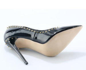 Spike Heels Black Patent Leather Stiletto Pumps Women's Shoes - FUCHEETAH