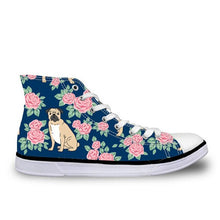 Load image into Gallery viewer, Pug Floral Print Women Vulcanized Sneakers Flat Ladies Lace-up - FUCHEETAH