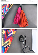 Laden Sie das Bild in den Galerie-Viewer, Women Scrub Leather Design Crossbody Bag With Tassel Colorful Strap - FUCHEETAH