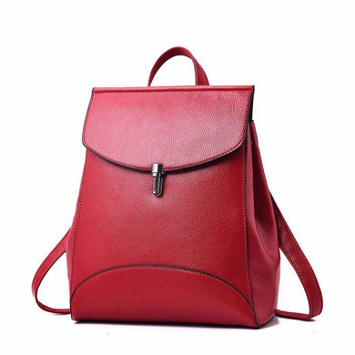 Women Backpack Quality Leather Backpack Casual Solid School Bag - FUCHEETAH