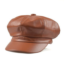 Load image into Gallery viewer, Leather  Cap Quality Fashion Artist PU Leather Female  Octagonal Hat Casual Beret - FUCHEETAH