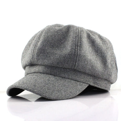 England Solid Color Wool Octagonal Cap  Winter Brim Hat Casual Versatile Young MEN - FUCHEETAH