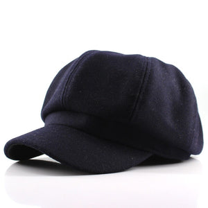 England Solid Color Wool Octagonal Cap  Winter Brim Hat Casual Versatile Young MEN - FUCHEETAH