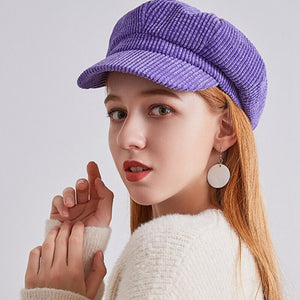 Corduroy Octagonal Hats for Women Solid Color Retro Octagonal Caps - FUCHEETAH