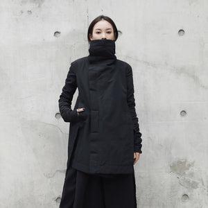 Irregular Long Type Cotton-padded Loose Coat Solid Black - FUCHEETAH