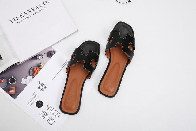 Women H Slippers 2020 New Fashion Outdoor Versatile Slippers Wear Flat Flip-flops - FUCHEETAH