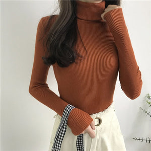 Thick Sweater Knitted Ribbed Long Sleeve Turtleneck Slim - FUCHEETAH