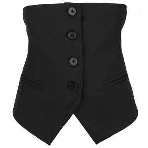 Black Button Split Joint Asymmetrical Loose Fit Vest Sleeveless - FUCHEETAH